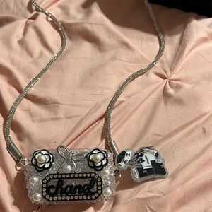 Black and Silver Crossbody Phone Strap Attachment.